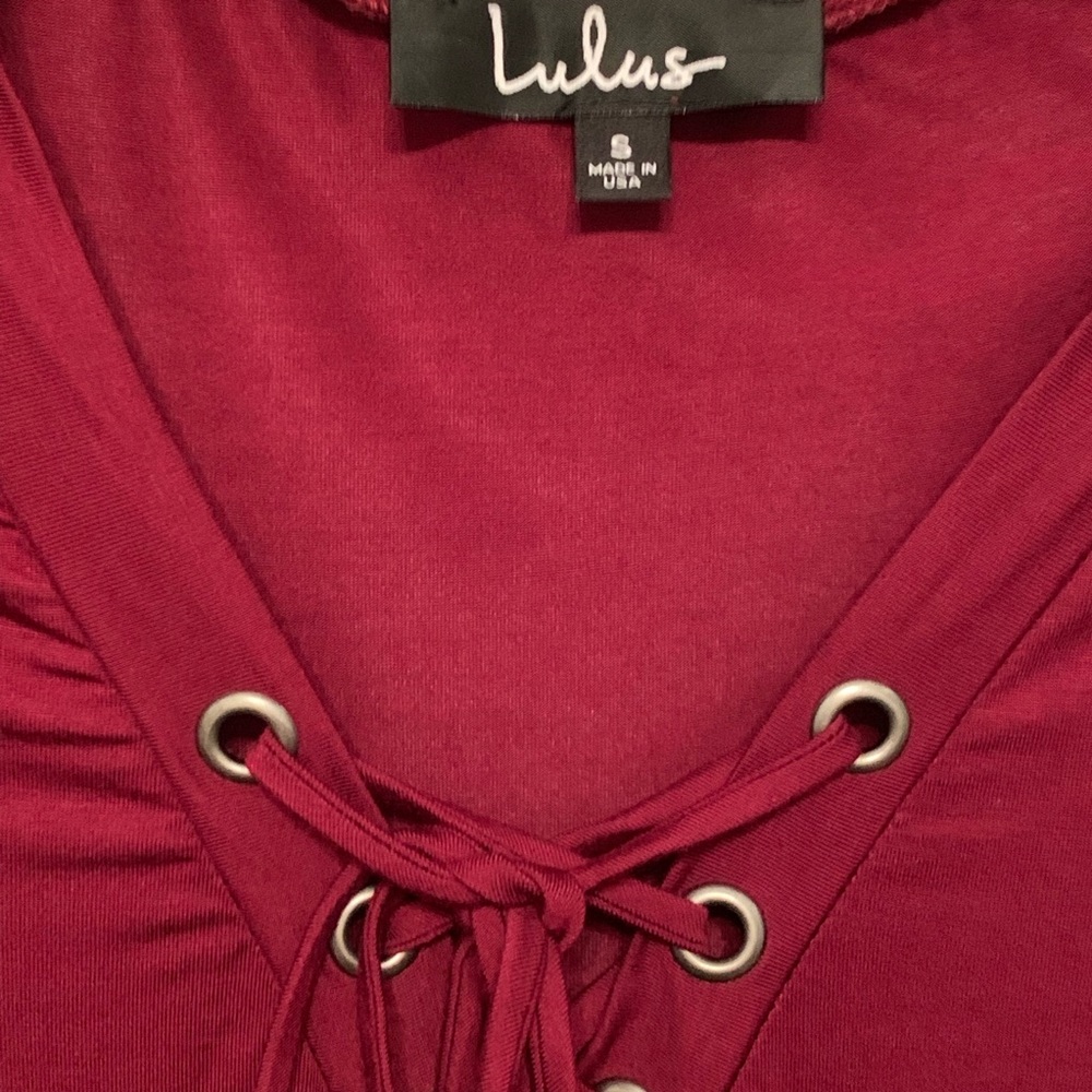 Lulu’s | Enjoy The Ride Wine Red Lace-Up Top - Picture 6 of 8